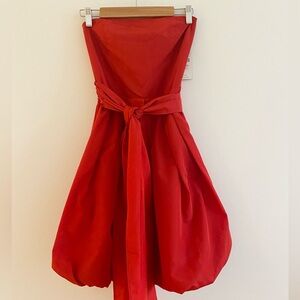 NWT Zara Strapless Red Dress With Sash, Size XS